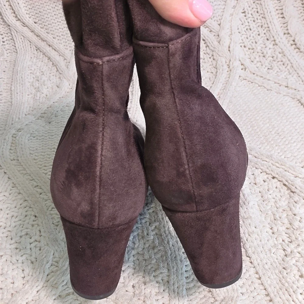 Ateliers Ankle Boots Booties Brown Suede Block Heel Ruffle Women 39 Excellent